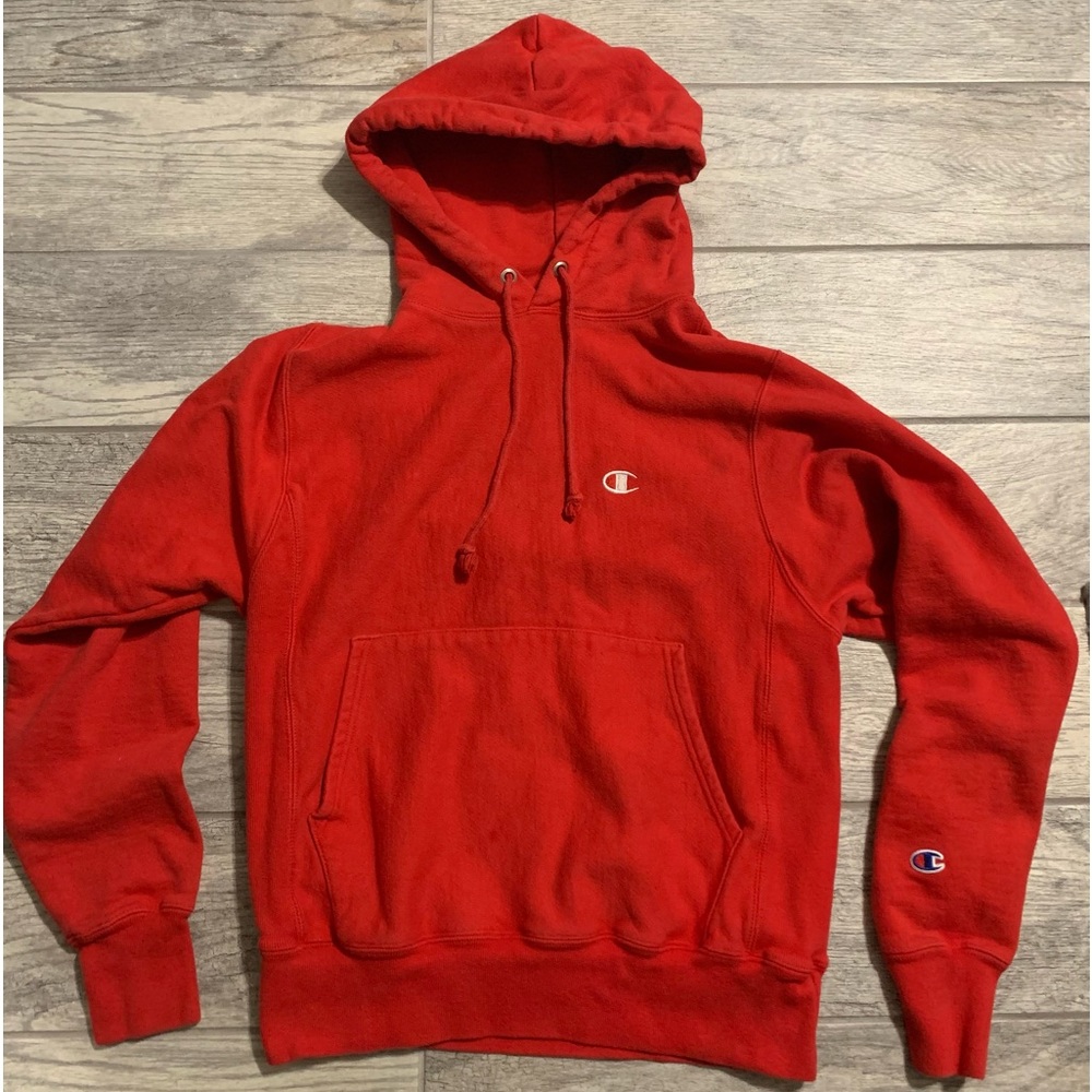 VINATGE Champion Reverse Weave Hoodie Mens Small Red Sweatshirt Pullover 90s